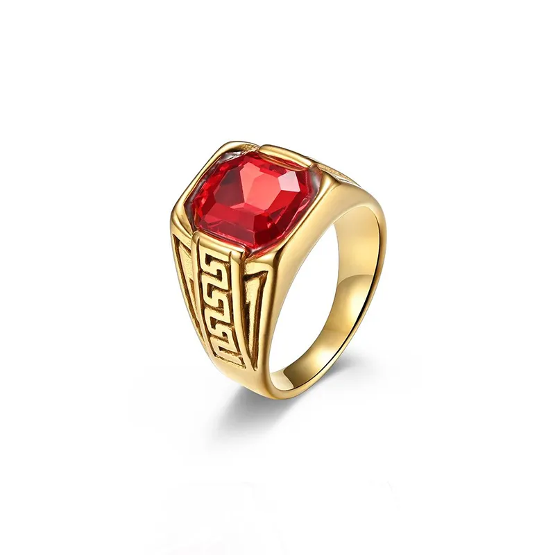 18K Gold Plated 316 Stainless Steel Mens Ring CZ Diamond