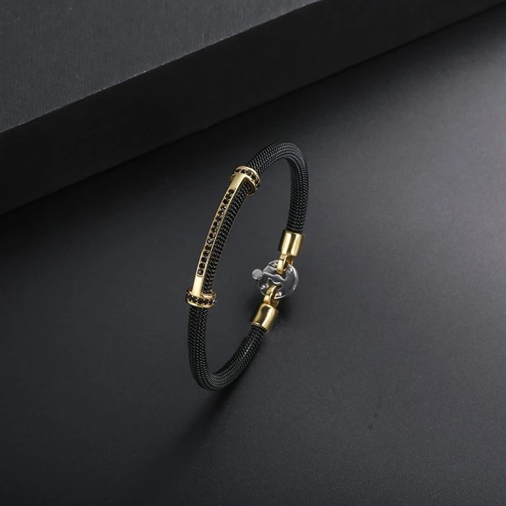 Black Braided Mesh Chain Curved Zircon Bar Bracelet factory Black Braided Mesh Chain Curved Zircon Bar Bracelet factory