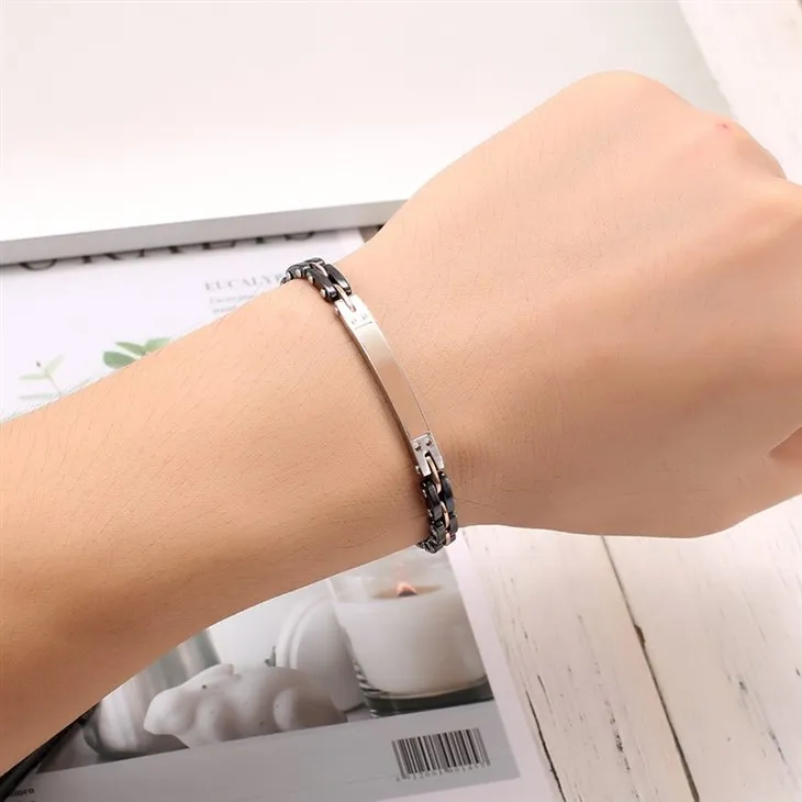 Ceramic Rose Gold Inlay Link Stainless Steel Bracelet For Men price