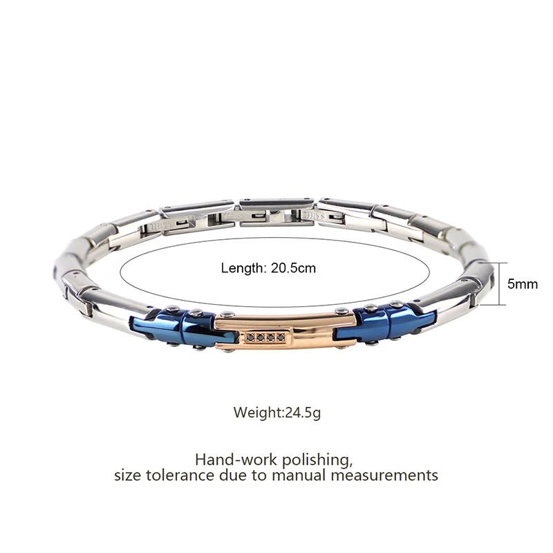 Stainless Steel Ceramic Blue Inlay Bracelet with Zircon Accents size detail Stainless Steel Ceramic Blue Inlay Bracelet with Zircon Accents size detail
