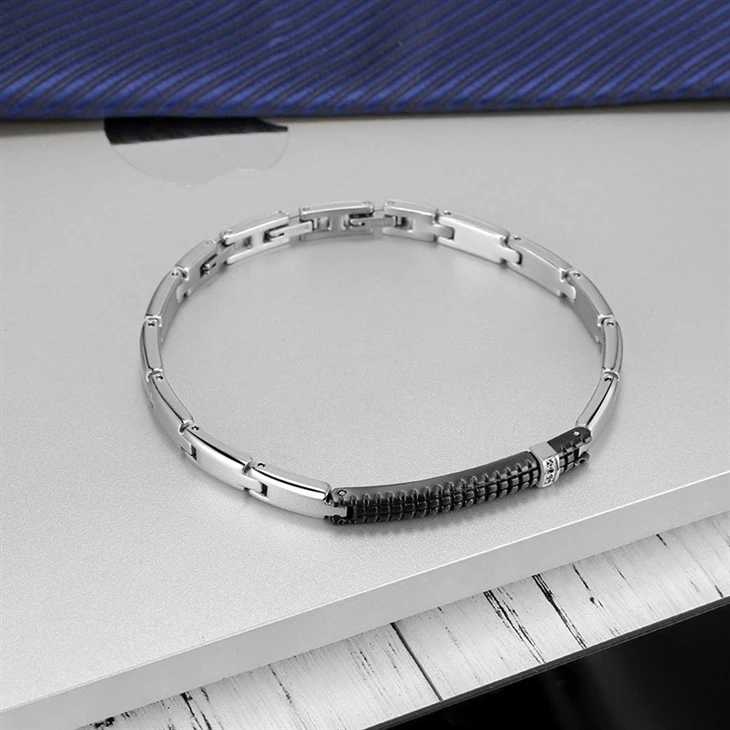 Slim Black Texture Zircon Bar Link Bracelet suppliers
